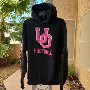 Port and Company Black and Pink Football Hoodie